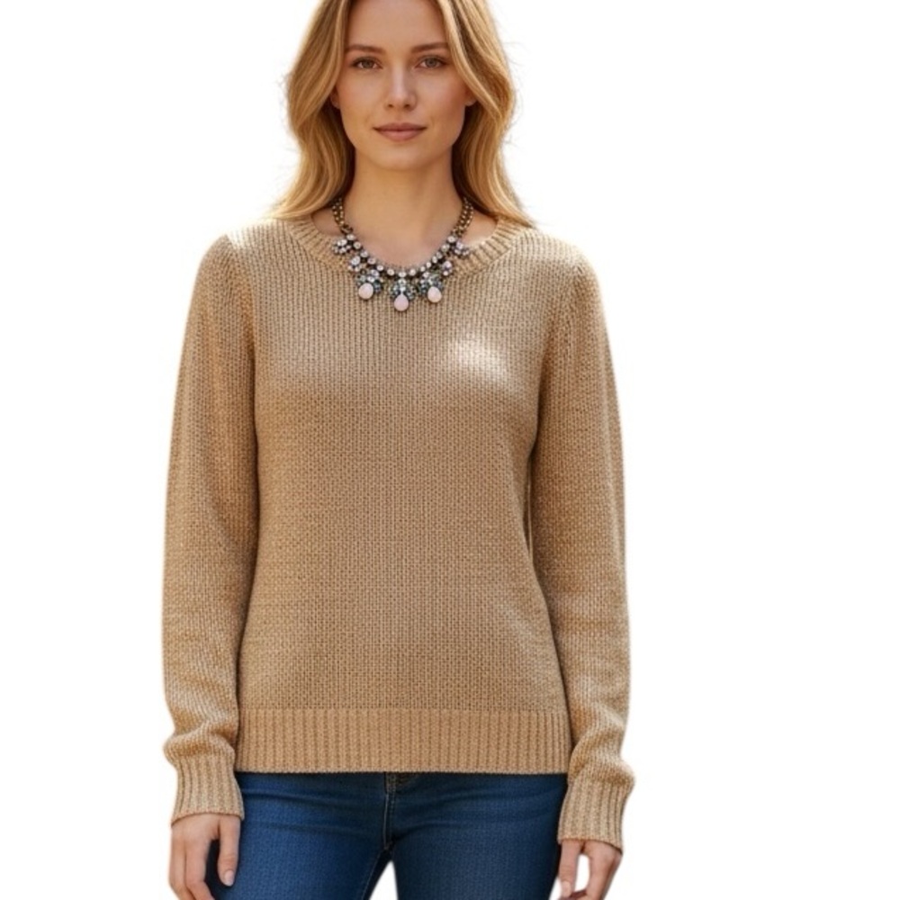 Alfred Sung Pure Elegant Tan Sweater shine with Gold Sequins for Women SizeM